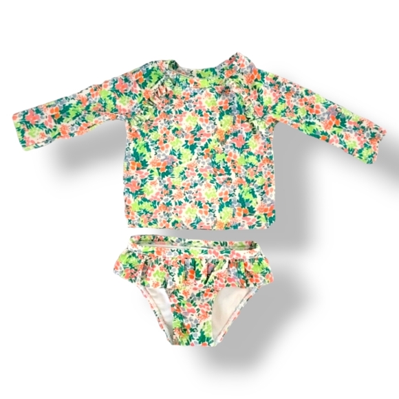 Tucker + Tate Baby Girl 2 Piece Green Floral Swimsuit, 6mo - Picture 1 of 13